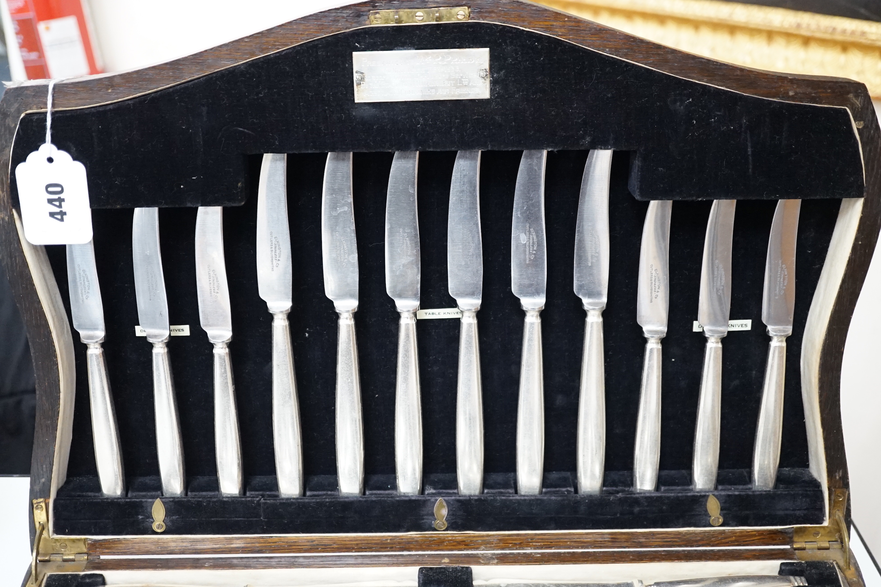 An oak canteen of plated cutlery